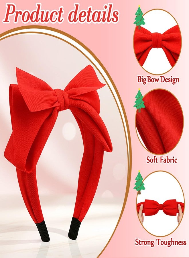 Suncalla 4 Pcs Christmas Headbands for Women Bow Headbands Red Green Pink Holiday Cute Big Bow Hair Hoops Hair Band Accessories Bulk for Christmas Women Girls Gifts (Red) - Image 3